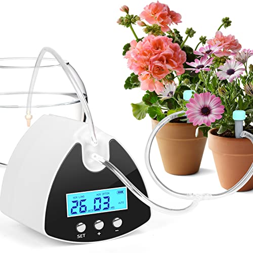 Automatic Watering System for Potted Plants,Plant Watering System,Automatic Plant Waterer Indoor,Programmable Water Timer with Drip Irrigation Kit, 1/4 Inch DIY Irrigation Tubing and 5V USB Power,White