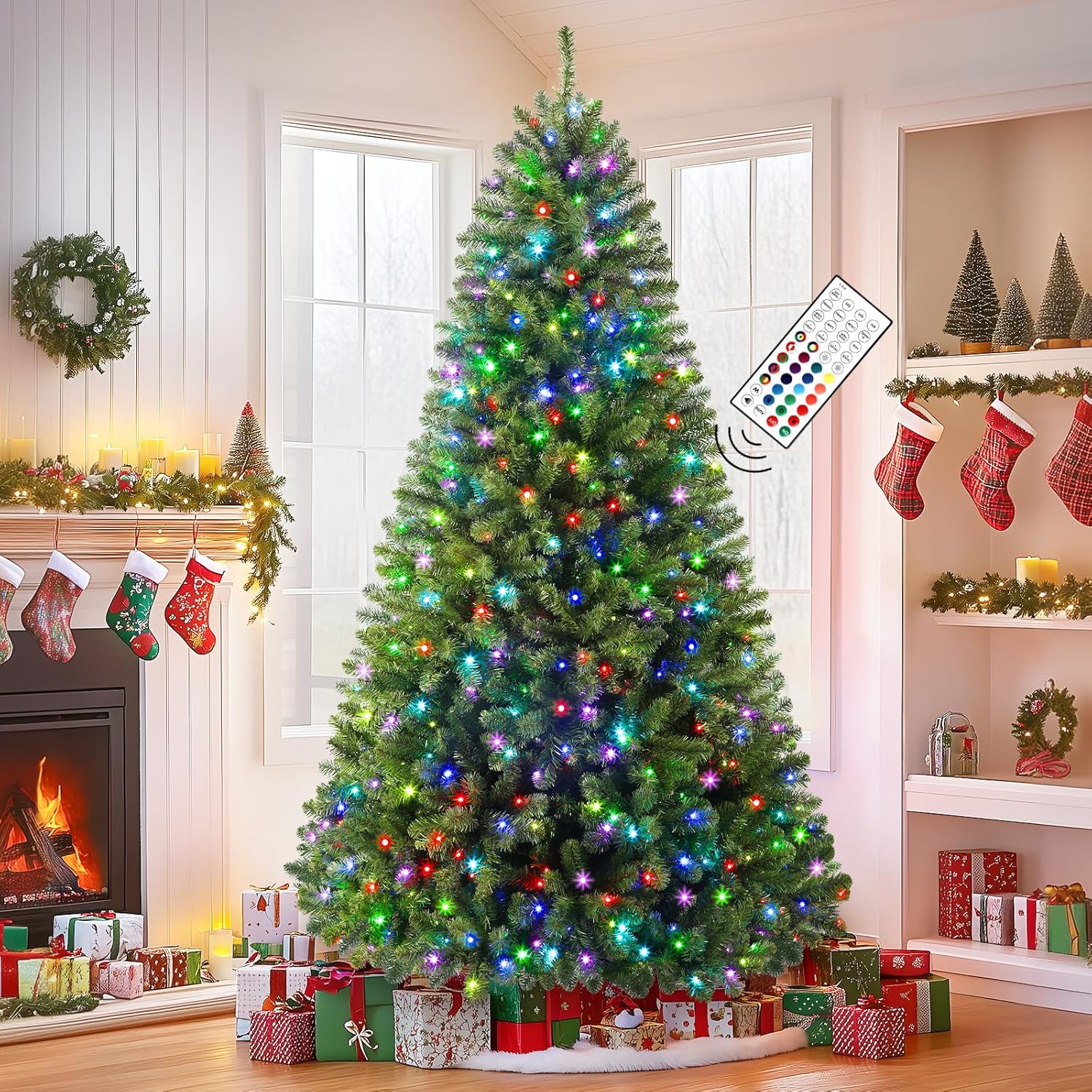 SHareconn 7.5ft Prelit Premium Artificial Hinged Full Christmas Tree